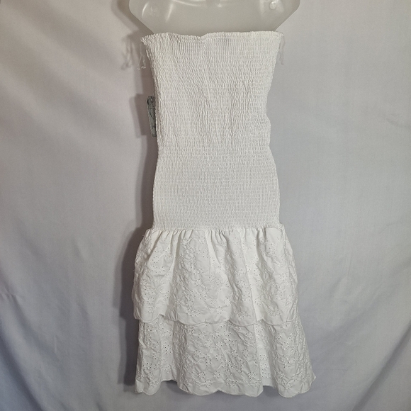 J For Justify Womens Dress White Strapless Smocked Tiered Ruffle Stiff Bodice XL - Picture 8 of 10